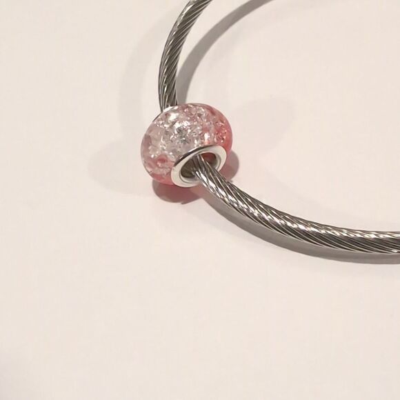 Silver Red and Clear "Crushed Glass" Charm for Pandora‎ Style Bracelet - Picture 5 of 6